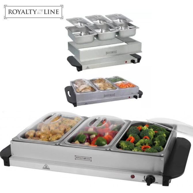 Royalty Line Scalda Buffet Server 3 Scomparti Piastra Calda Party Catering BFS-3