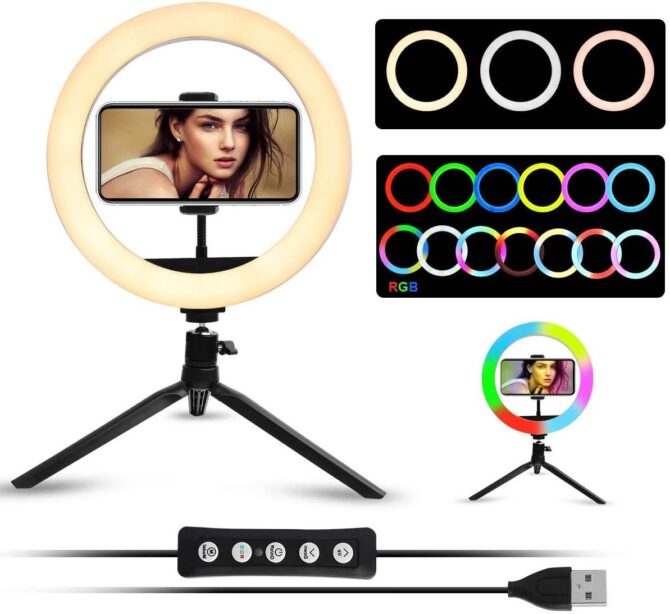 Luce ad anello morbida a LED RGB, luce ad anello flash RGB (con treppiede piccolo) 33 cm