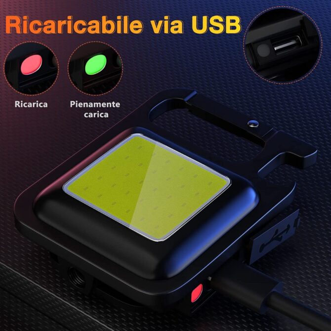 Portachiavi luminoso mini torcia elettrica usb magnetico impermeabile massima luminosità