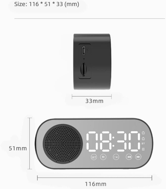 Sveglia digitale doppia multifunzione ricaricabile bluetooth 5.0 con display a led con supporto radio fm scheda tf per hotel ufficio camera da letto viaggi