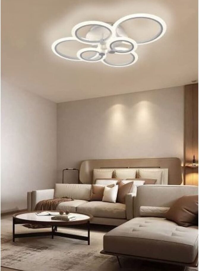 Lampadario plafoniera led a soffitto a sospensione moderno cerchi C-08F bianco