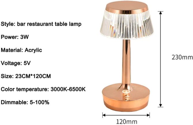 Lampada da Tavolo LED Wireless Dimmerabile con Batteria - Stile Vintage Oro Rosa - Decorazione Ricaricabile e Tattile per Ristorante e Bar