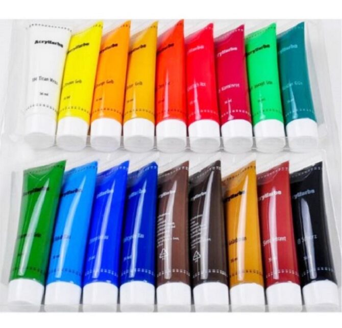 Pittura acrilica vernice confezione 18pz colori assortiti tubetto da 36ml artico