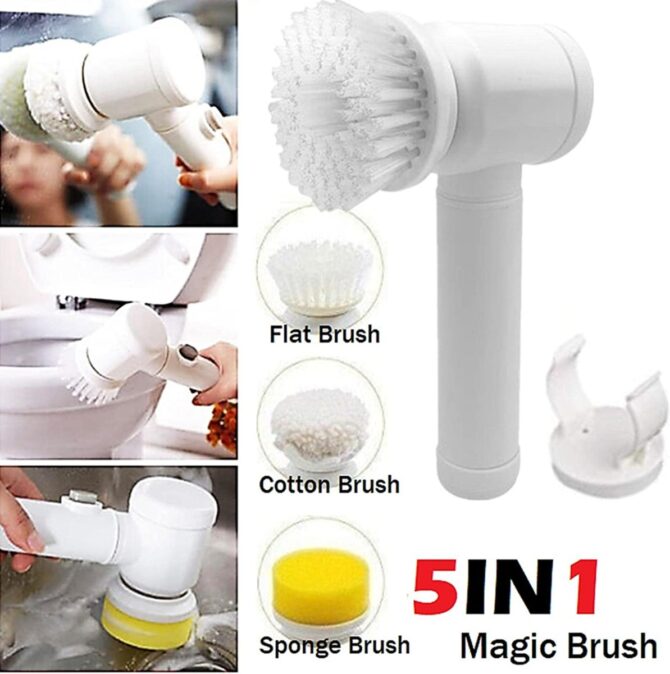 Magic brush 5 in 1 spazzola elettrica rotante per pulizia con 3 testine di pulizia sostituibili, spin scrubber