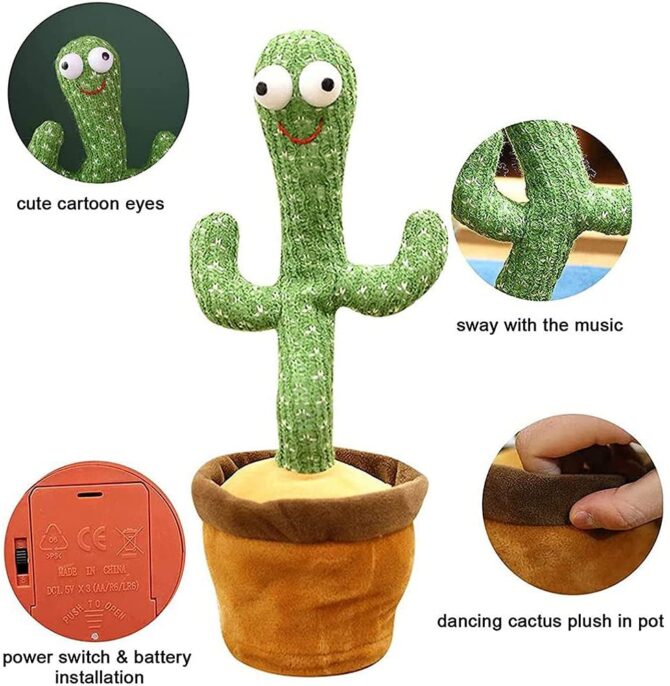 Dancing cactus toy divertente cactus che canta e balla, può registrare voci per discorsi ripetuti, cactus peluche per bambini