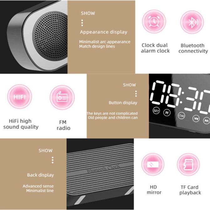 Sveglia digitale doppia multifunzione ricaricabile bluetooth 5.0 con display a led con supporto radio fm scheda tf per hotel ufficio camera da letto viaggi