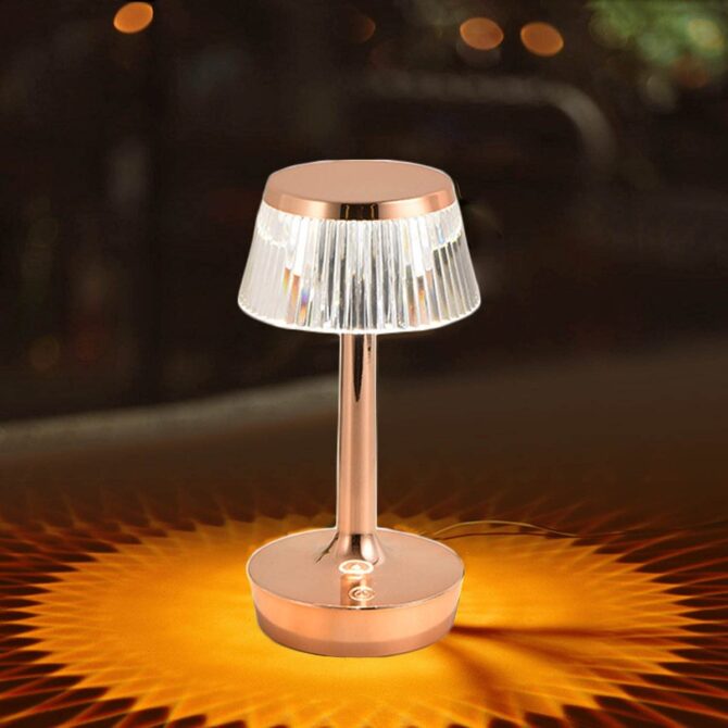 Lampada da Tavolo LED Wireless Dimmerabile con Batteria - Stile Vintage Oro Rosa - Decorazione Ricaricabile e Tattile per Ristorante e Bar