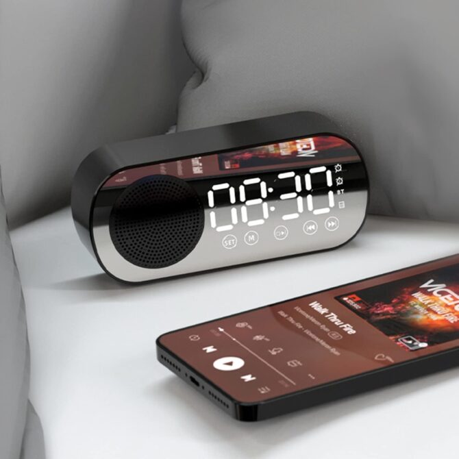 Sveglia digitale doppia multifunzione ricaricabile bluetooth 5.0 con display a led con supporto radio fm scheda tf per hotel ufficio camera da letto viaggi