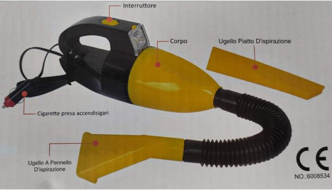 Aspirapolvere per auto con tubo flessibile 12v cavo 2,5 metri con accendisigari