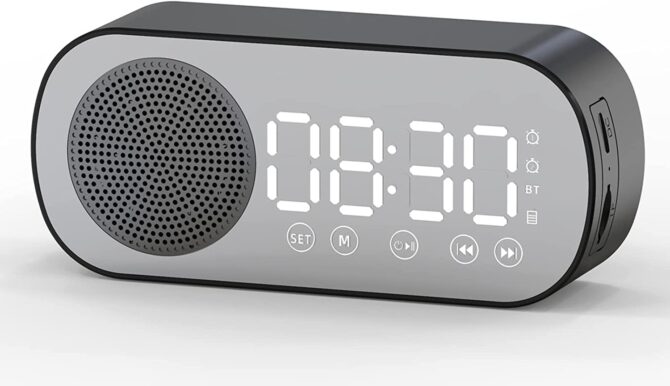 Sveglia digitale doppia multifunzione ricaricabile bluetooth 5.0 con display a led con supporto radio fm scheda tf per hotel ufficio camera da letto viaggi