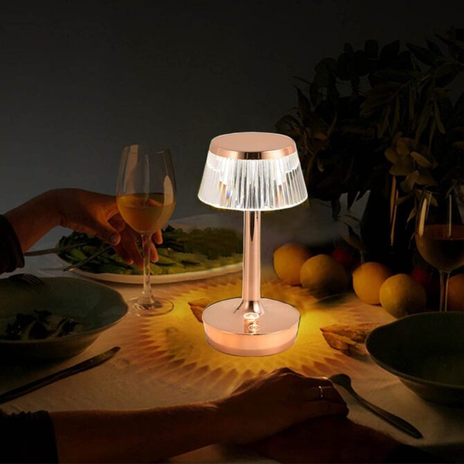 Lampada da Tavolo LED Wireless Dimmerabile con Batteria - Stile Vintage Oro Rosa - Decorazione Ricaricabile e Tattile per Ristorante e Bar