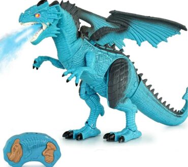 Drago Dinosauro Robot Radiocomandato Giocattolo per Bambini con Luci Suoni ed Effetto Sputa Fuoco con Fumo Cammina Muove Testa e Ali Curato in Ogni Dettaglio Altezza 47 cm