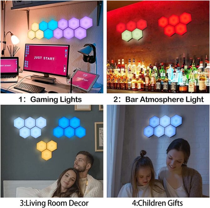 Lampada da parete a led esagonale rgb remoto control night light