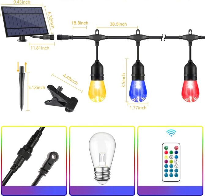 Luci a stringa solari RGB per esterni dimmerabili con lampadine