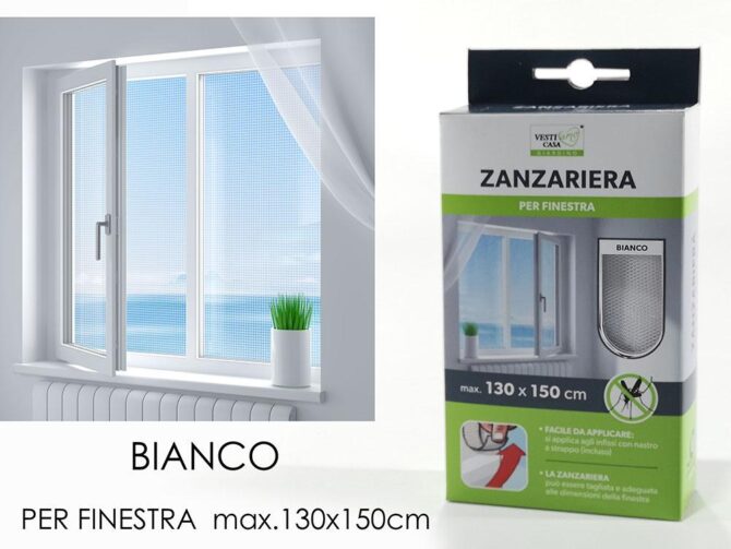 Zanzariera per finestre fissa universale chiusura strappo adesivo nera 130x150