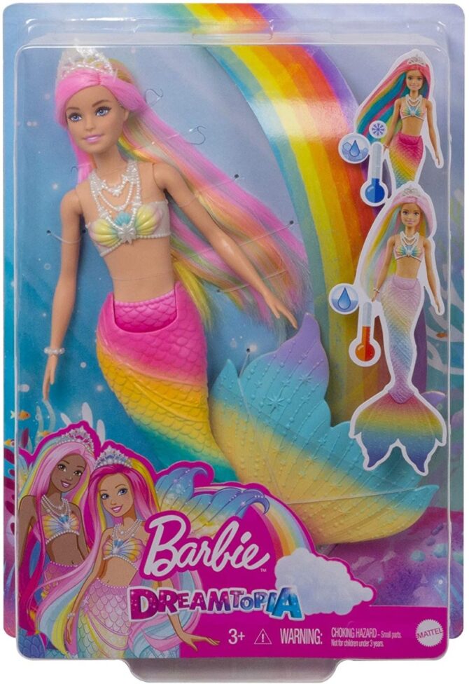 Barbie Bambola Sirena Cambia Colore con Capelli Arcobaleno