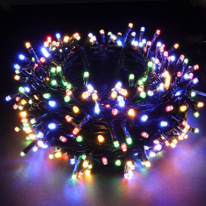 Catena Natale 50 led luci multicolor cavo nero 5 m