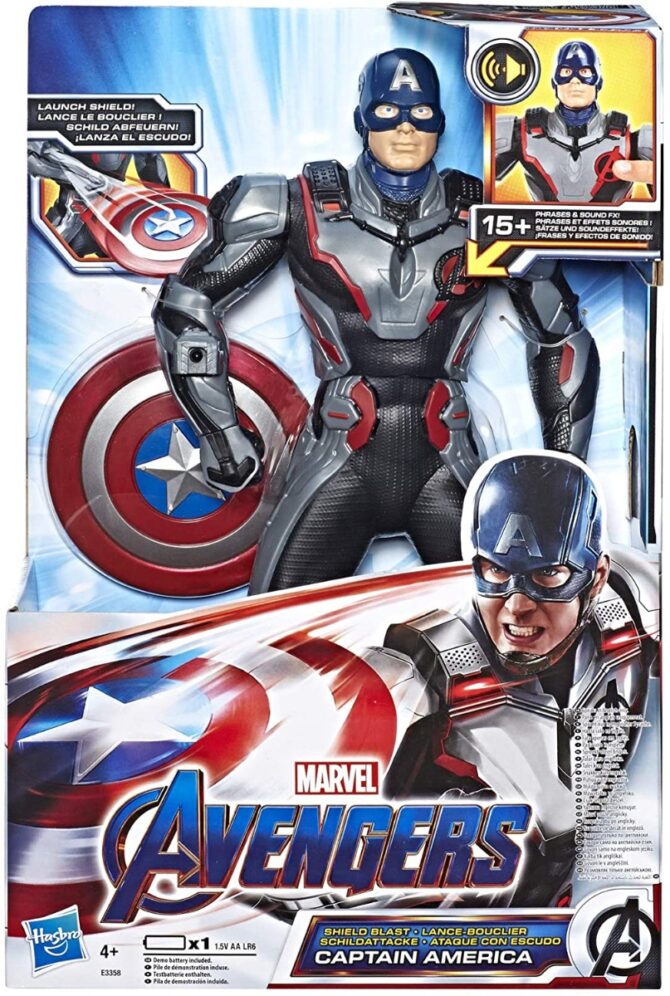 Marvel Avengers: Endgame - Captain America lancia scudo (Action Figure interattiva elettronica con suoni e frasi in inglese, 33 cm)