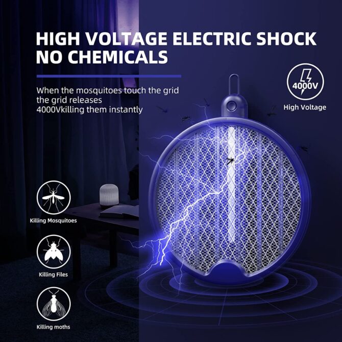 Racchetta zanzare elettrica 2 in 1 lampada antizanzare luce uv insetti trappola pieghevole efficace contro le mosche ideale per interni ed esterni