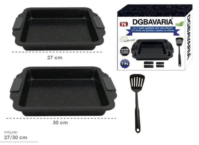 Kit 2 Teglie Rettangolari per Pizza e Lasagna con Paletta - Perfetto per Forno a Legna e Domestico