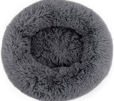 Cuccia di Peluche a Forma di Ciambella per Gatti e Cani Super Morbida con Base Antiscivolo 70cm Grigia