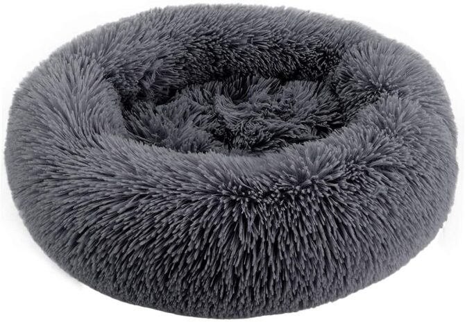 Cuccia di peluche a forma di ciambella per gatti e cani super morbida con base antiscivolo 70cm Grigia