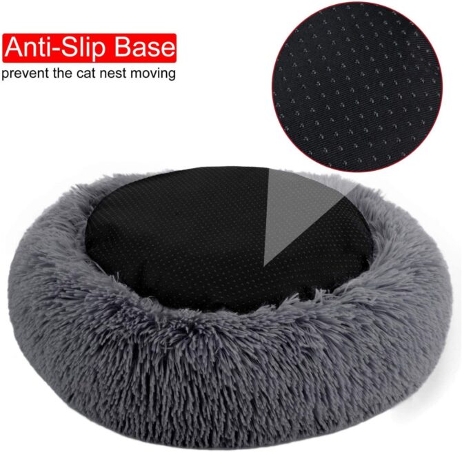 Cuccia di peluche a forma di ciambella per gatti e cani super morbida con base antiscivolo 70cm Grigia