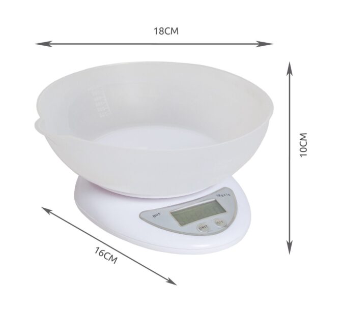 Bilancia Digitale LCD Da Cucina Con Vassoio Elettronica Da 1 Gr a 5 Kg 3 Unità Di Misura