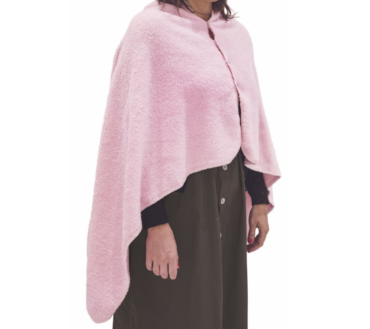 Poncho in Coral Fleece con Collo in Similpelliccia, Rosa