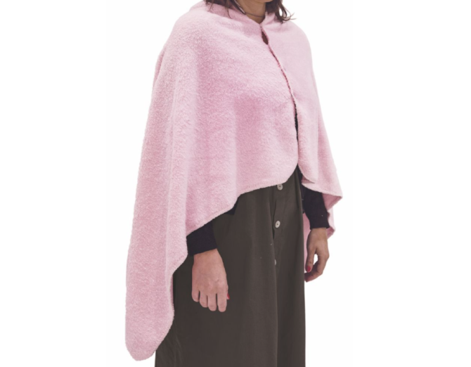 Poncho in Coral Fleece con Collo in Similpelliccia, Rosa