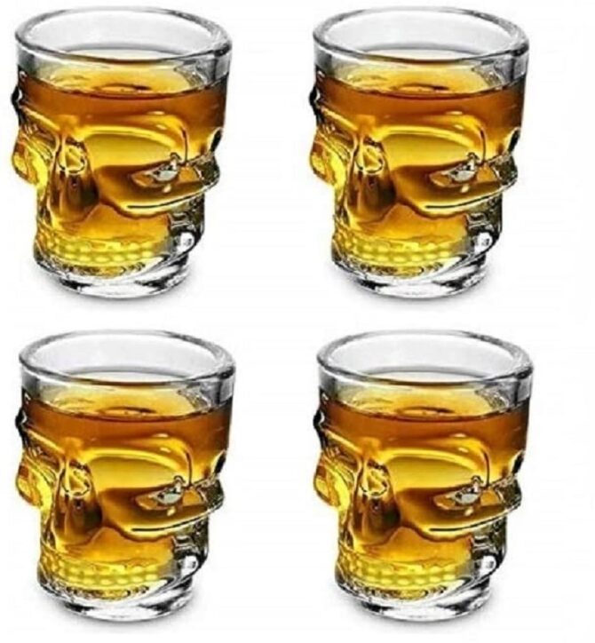 Set di 6 Bicchierini per Shots e Chupitos Bicchierino Whisky Vodka Rum e Liquori a forma di Teschio Tazzine Resistenti in Vetro di Alta Qualità