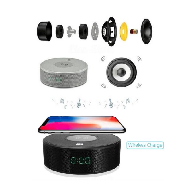 Caricatore wireless Qi JY-29C Caricatore senza fili Bluetooth NFC Lettore musicale con sveglia - Lettori multimediali Altoparlanti e radio