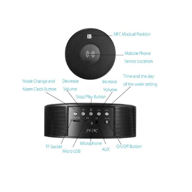 Caricatore wireless Qi JY-29C Caricatore senza fili Bluetooth NFC Lettore musicale con sveglia - Lettori multimediali Altoparlanti e radio