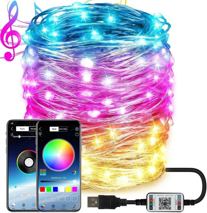 Luci di natale 20 metri bluetooth smart con usb per musica