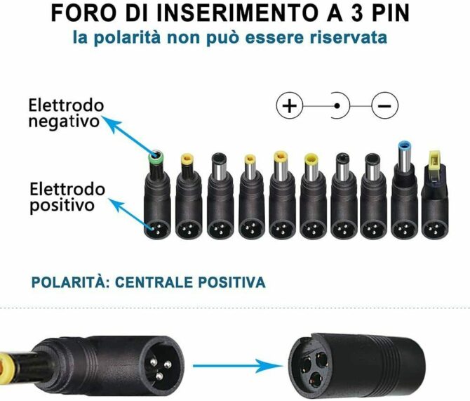 Alimentatore universale con 10 spine cc per 15v-20v elettronica domestica 90w