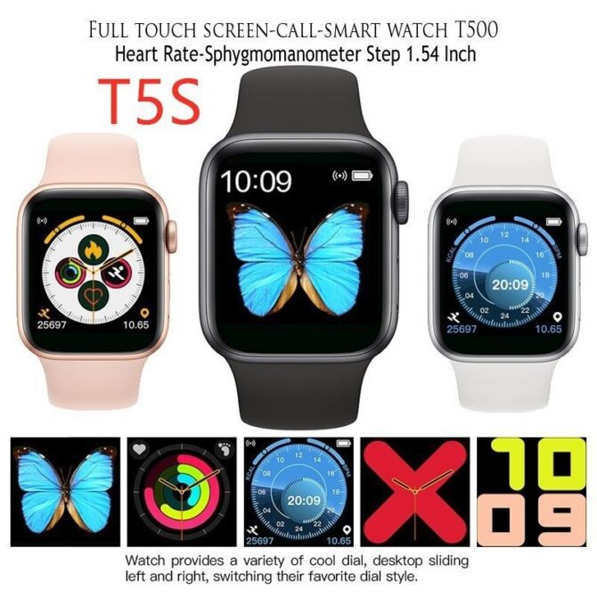 Smart Watch Smart Fitness T5S Bluetooth Call Touch Screen Music per Android e iOS NERO