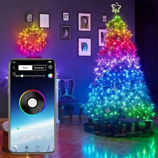 Luci di natale 20 metri bluetooth smart con usb per musica