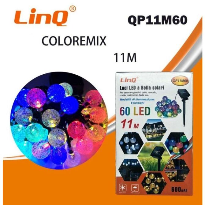 LinQ Luci solari Natalizie a bolla led 11 m 60 LED bianco caldo