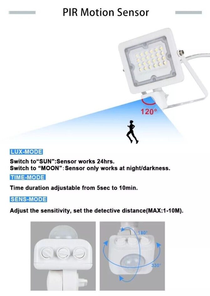 Faretto a Led con Sensore di Movimento Crepuscolare per Esterno IP65 Regolabile