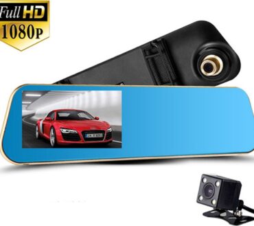 Kit con Specchietto per Auto e Dash Cam con Schermo da 4.3 Pollici e Risoluzione 1080p