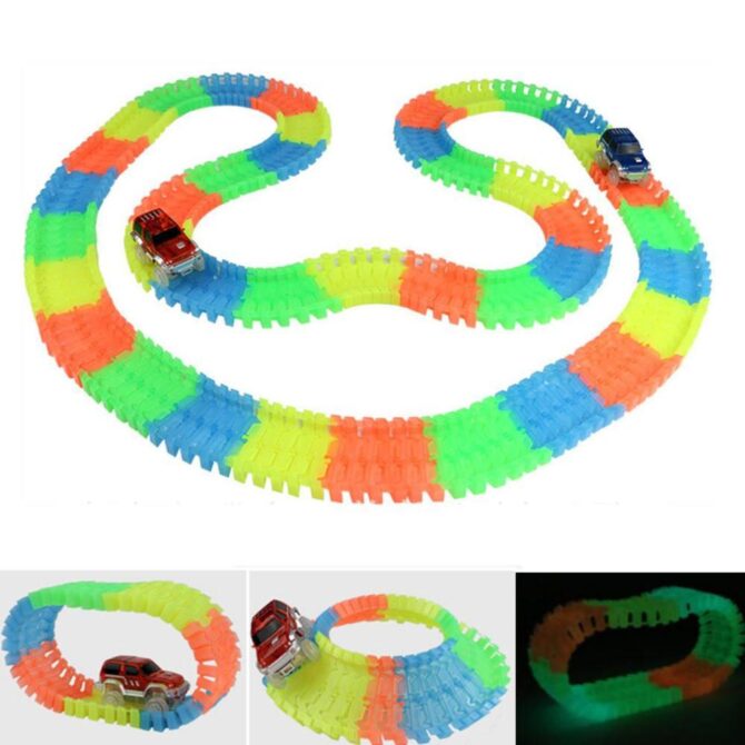 Magic Tracks Pista Base Gioco Brilla al Buio Auto Corsa Base 220 Pezzi Glow Bambini