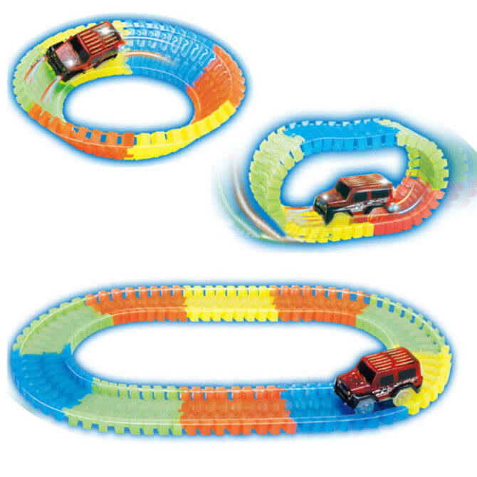 Magic Tracks Pista Base Gioco Brilla al Buio Auto Corsa Base 220 Pezzi Glow Bambini