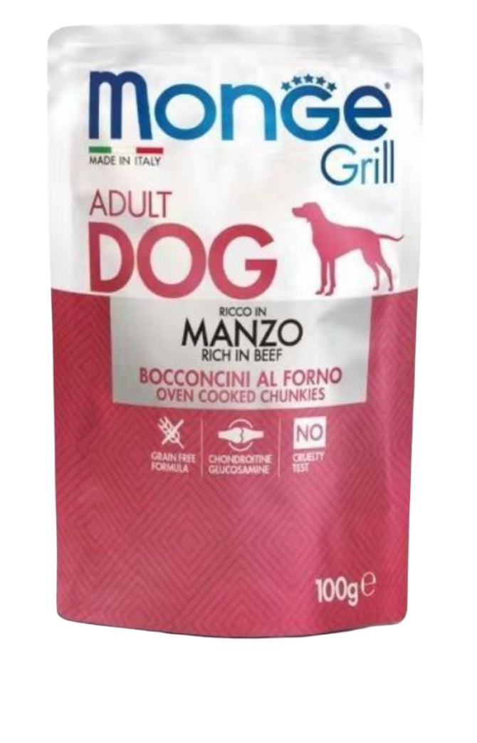 Monge grill cibo per cani adulti -bocconcini al forno gusto manzo busta da 100g