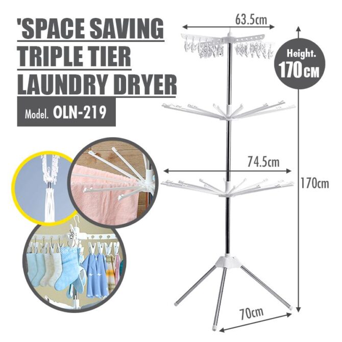 Asciugabiancheria stendino salvaspazio a tre ripiani in acciaio inossidabile (altezza: 170 cm)