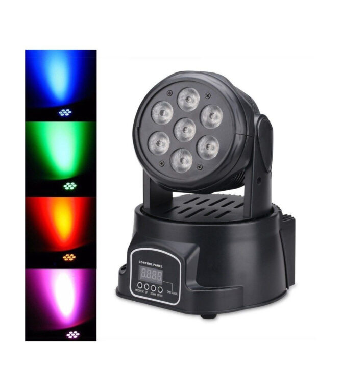 Testa mobile rotante proiettore led rgb effetti disco discoteca 7 led wash dmx