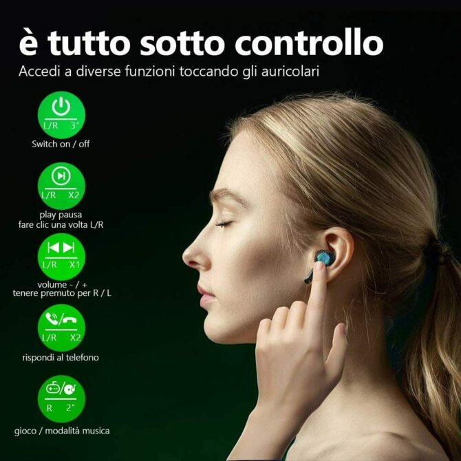 Auricolari Wireless Gaming Bluetooth con luce Led sportivi impermeabili a latenza ultra bassa