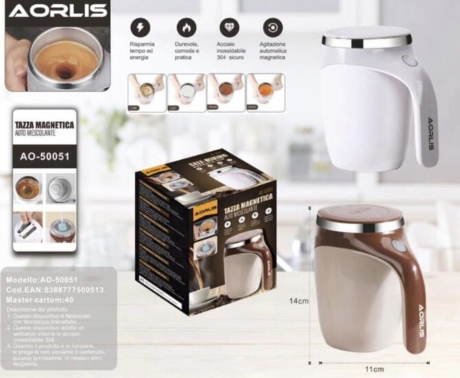 Tazza Aorlis AO- 50051 da caffè con agitazione magnetica automatica automiscelante per caffè latte cioccolata calda al cacao