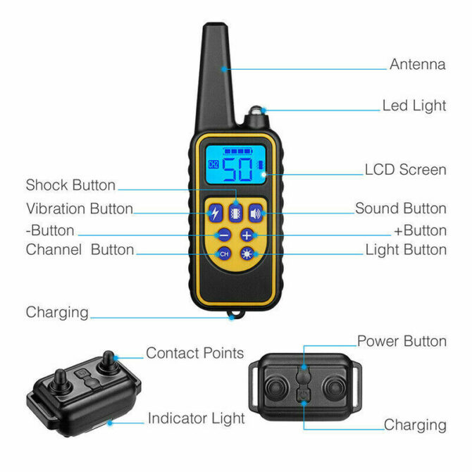 Cani collare addestramento impermeabile ricaricabile scossa elettrica lcd