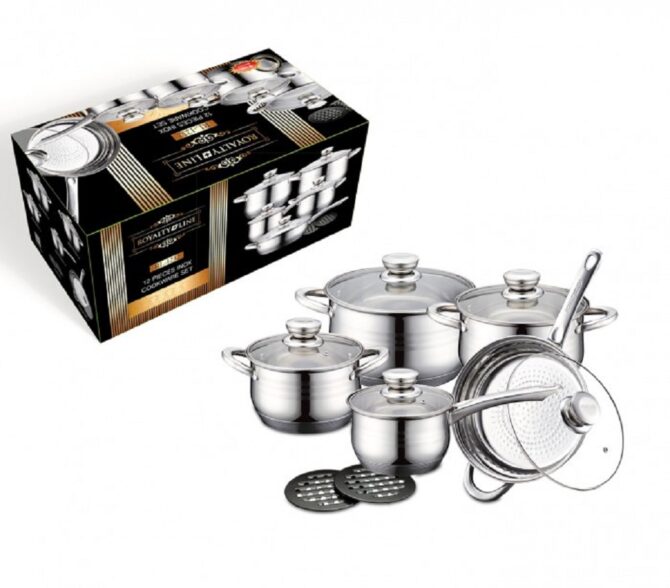 Set batteria di pentole rl-1232 royalty line in acciaio inox 12 pezzi