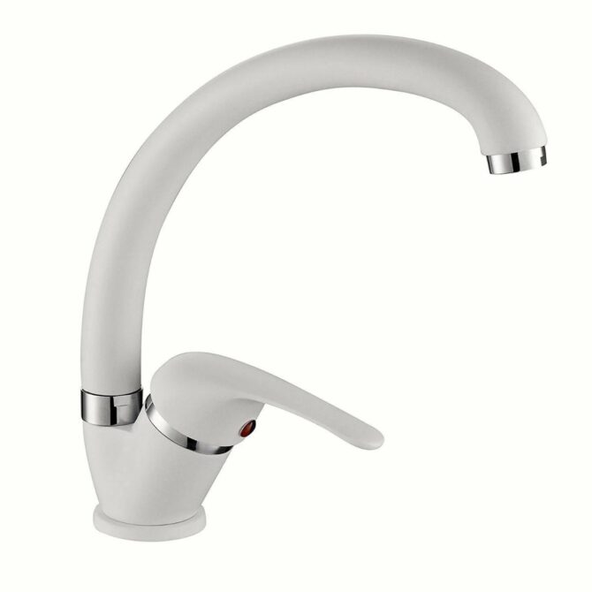 Miscelatore Rubinetto Canna alta Curva Lavello monocomando Cucina Bianco